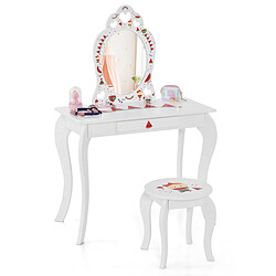 Helloshop26 2 en 1 coiffeuse enfants avec tabouret et miroir amovible table de maquillage avec tiroir et dispositif anti-basculement blanc sur 20_0004705