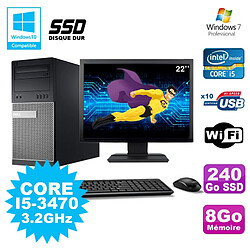 Lot PC Tour Dell 790 I5-3470 3.2Ghz 8Go 240Go SSD DVD WIFI Win 7 + Ecran 22" - Occasion