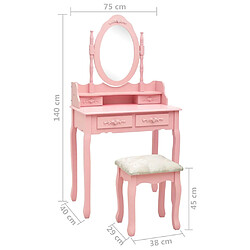 vidaXL Ensemble de coiffeuse avec tabouret Rose 75x69x140 cm Paulownia pas cher