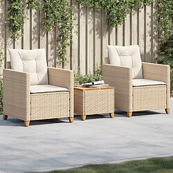 Maison Chic Ensemble de bistro 3 pcs coussins,Table + chaises + coussins de jardin beige résine tressée acacia -GKD885018