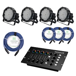 Showlite FLP-144 projecteur 4 x set, y compris le contrôleur DMX + câble