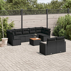 vidaXL Salon de jardin 10 pcs avec coussins noir résine tressée 