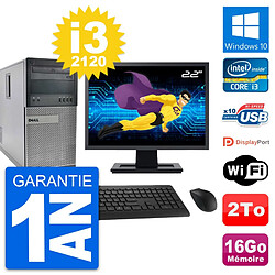 PC Tour Dell 990 Ecran 22" Intel i3-2120 RAM 16Go Disque Dur 2To Windows 10 Wifi · Occasion 