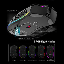 Avis Universal Souris gaming sans fil 2,4 GHz Souris rechargeable avec effet de lumière RGB 3 DPI réglable Mouse cellulaire creuse PC