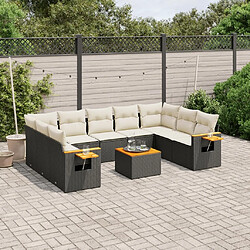 Maison Chic Salon de jardin 10 pcs avec coussins, Ensemble Tables et chaises d'extérieur noir résine tressée -GKD273173