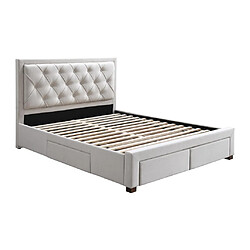 Vente-Unique Lit avec tiroirs 140 x 190 cm - Tissu - Beige + Matelas - LEOPOLD