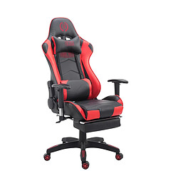 Decoshop26 Fauteuil de bureau ergonomique dossier réglable avec repose-pieds synthétique noir/rouge BUR10129 