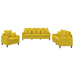 vidaXL Ensemble de canapés 3 pcs avec coussins Jaune Velours