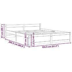 vidaXL Cadre de lit Marron miel Bois massif 150x200 cm Très grand pas cher