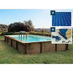 Habitat Et Jardin Piscine bois en kit rectangle Kolanta - 10.20 x 5.20 x 1.44 m + Bâche à bulles 400 µ - Bâche hiver 280 g/m²