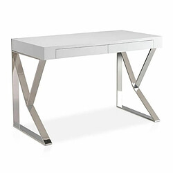 Angel Cerda Bureau en bois blanc et acier chromé Bureau Design 2 Tiroirs "Thais" 120cm Blanc