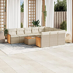 vidaXL Salon de jardin 11 pcs avec coussins beige résine tressée 