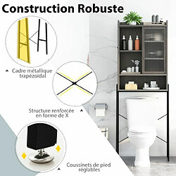 Helloshop26 Meuble wc au-dessus de toilettes avec porte vitrée coulissante meuble de rangement industriel cadre en métal étagères réglables gris 20_0003386