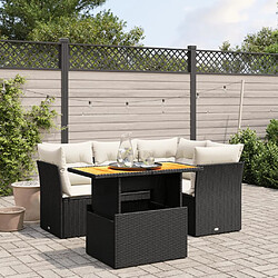 vidaXL Salon de jardin 5 pcs avec coussins noir résine tressée 