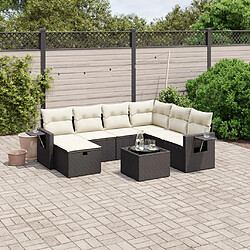 vidaXL Salon de jardin 8 pcs avec coussins noir résine tressée