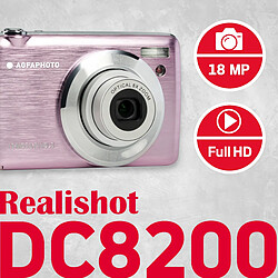 AgfaPhoto Appareil Photo Numérique Compact Agfa Photo Realishot DC8200PK Rose Housse + Carte SD 16Go incluses