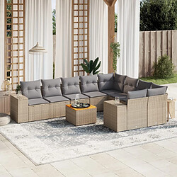 Maison Chic Salon de jardin avec coussins 10 pcs, Ensemble Tables et chaises de jardin, beige résine tressée -GKD850557