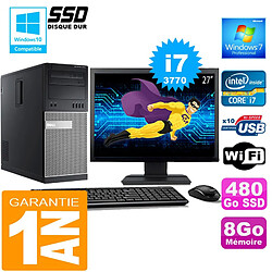 PC Tour DELL 7010 Core I7-3770 Ram 8Go Disque 480 Go SSD Wifi W7 Ecran 27"