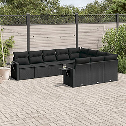 vidaXL Salon de jardin 10 pcs avec coussins noir résine tressée 