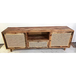 Pegane Buffet meuble de rangement en bois de manguier et rotin coloris naturel - Longueur 180 x Hauteur 60 x Profondeur 40 cm 