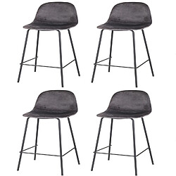 Toilinux Lot de 4 Tabourets de bar design velours Ima - Gris Toilinux - Lot de 4 Tabourets de bar design velours Ima - Gris - Design