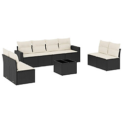 vidaXL Salon de jardin 9 pcs avec coussins noir résine tressée