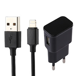 Wewoo Pour iPad, iPhone, Galaxy, Huawei, noir Xiaomi, LG, HTC et autres smartphone, appareils rechargeables 5V 2.1A Intelligent Identification USB Chargeur avec 1 m USB à Lightning Câble de Recharge, Plug UE, 