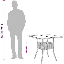 vidaXL Table de jardin dessus en verre beige 80x80x75cm résine tressée pas cher