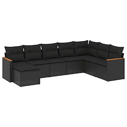 vidaXL Salon de jardin 8 pcs avec coussins noir résine tressée