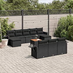 vidaXL Salon de jardin 11 pcs avec coussins noir résine tressée