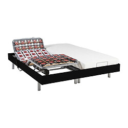 Vente-Unique Lit électrique de relaxation tout plots + matelas latex - 2 x 80 x 200 cm - Noir - CASSIOPEE III de DREAMEA pas cher