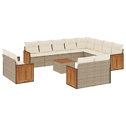 vidaXL Salon de jardin avec coussins 13 pcs beige résine tressée