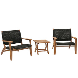 Mendler Ensemble de jardin lounge HWC-N49, balcon ensemble de fauteuils, corde tressée Rope bois acacia certifié MVG, noir 