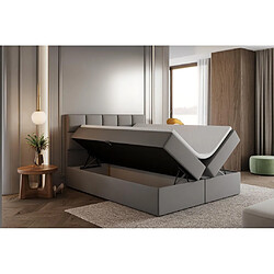 TRADA Lit adulte rembourré BALI avec rangement et matelas bonnell intégré en 200×200 gris clair 