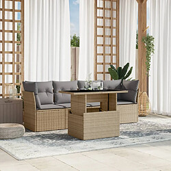 vidaXL Salon de jardin avec coussins 5 pcs beige résine tressée