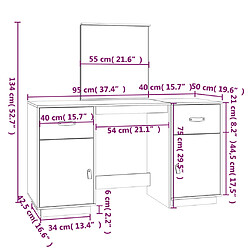 Helloshop26 Ensemble de coiffeuse avec miroir 95 x 50 x 134 cm bois de pin solide blanc 02_0006216 pas cher