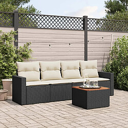 vidaXL Salon de jardin 5 pcs avec coussins noir résine tressée 