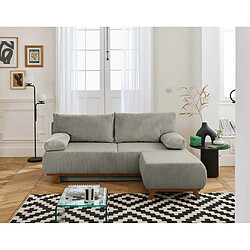 Bestmobilier Cristal - canapé 3 places - convertible avec coffre et pouf - en velours côtelé Cristal - canapé 3 places - convertible avec coffre et pouf - en velours côtelé - Gris clair