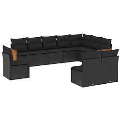 vidaXL Salon de jardin 10 pcs avec coussins noir résine tressée