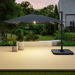 Avril Paris Parasol déporté LED 3x4m rectangle en aluminium + housse - rotatif 360° - Anthracite-ROME