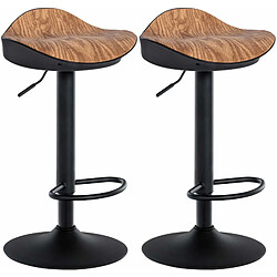 Decoshop26 Lot de 2 tabourets de bar forme ergonomique en PVC couleur bois et pieds en métal noir 10_0004015 