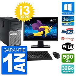 PC Tour Dell 9010 Ecran 27" Intel i3-3220 RAM 32Go Disque 500Go Windows 10 Wifi - Occasion