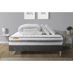 Septnuits Pack Memo Spring 160 x 200 cm GRIS Pack matelas + sommier kit gris 160x200 Memo Spring Ressorts ensachés MAXI épaisseur + Couette + 2 oreillers