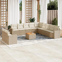 vidaXL Salon de jardin avec coussins 12 pcs beige résine tressée