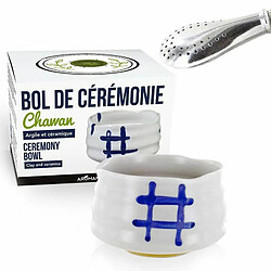 Aromandise Bol de cérémonie japonais Chawan Blanc + paille inox avec filtre