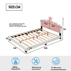 Acheter Sweiko Lit enfant Lit 140 x 200 cm avec sommier à lattes et dossier lit fille avec forme de couronne blanc