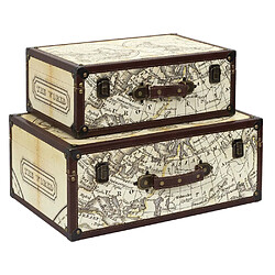 The Home Deco Factory Set de 2 malles en bois Mappemonde. Set de 2 malles en bois Mappemonde