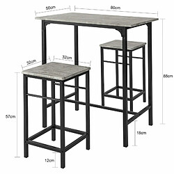 SoBuy OGT10-HG Set de 1 Table + 2 Tabourets Table Mange-Debout Table Haute Cuisine Ensemble Table de Bar bistrot + 2 tabourets avec Repose-Pieds pas cher