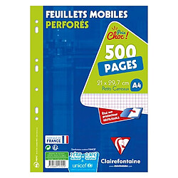 Clairefontaine Feuillets mobiles A4 perforé 4 trous sous étui 90 g - 500 pages 5 x 5 mm