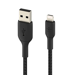 Câble USB vers Lightning MFi 18W Nylon Tressé 1m Charge et Synchro Belkin noir